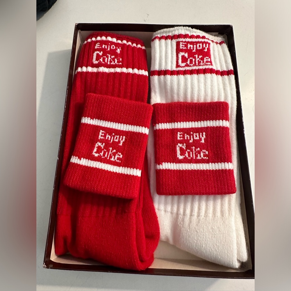 New Vintage TOPSOX Coca Cola Enjoy Coke Tube Sox Sweatbands Gift Box Set Novelty